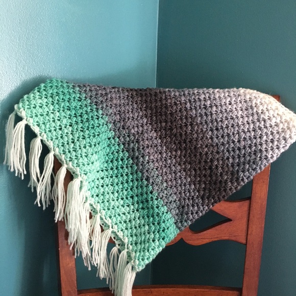Gray and Green Ombré Handmade Crochet Scarf - Picture 2 of 2